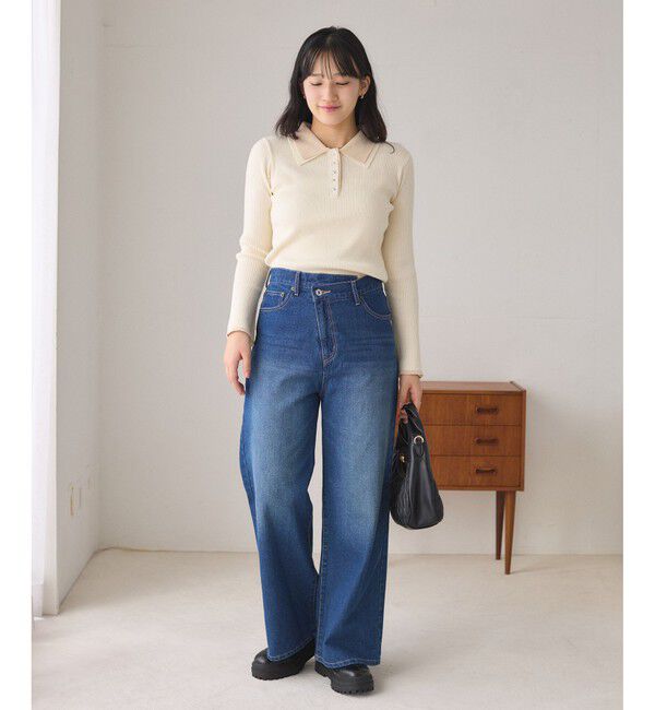 VIS「ダブルカラーポロニットトップス」|ニット・セーター|