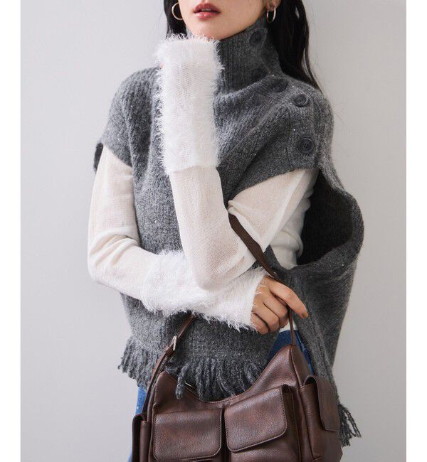 VIS「ボタンデザインポンチョベスト」|ベスト・ジレ|