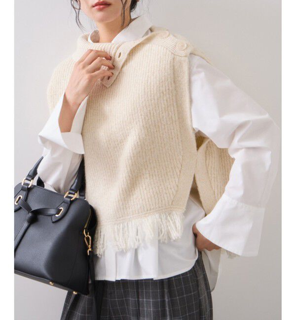 VIS「ボタンデザインポンチョベスト」|ベスト・ジレ|オフホワイト(15)