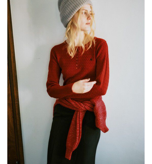 VIS「【POLO BCS】VIS別注ヘンリーネックミニケーブルニットトップス」|ニット・セーター|