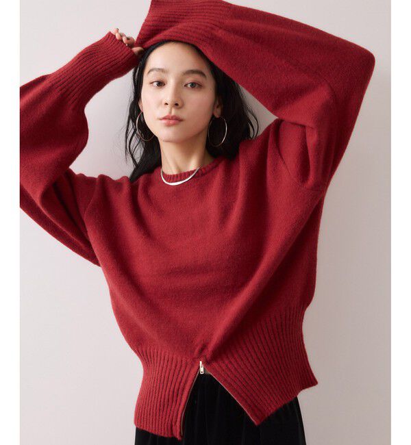 VIS「【WEB限定】裾ジップニットプルオーバー」|ニット・セーター|レッド(60)