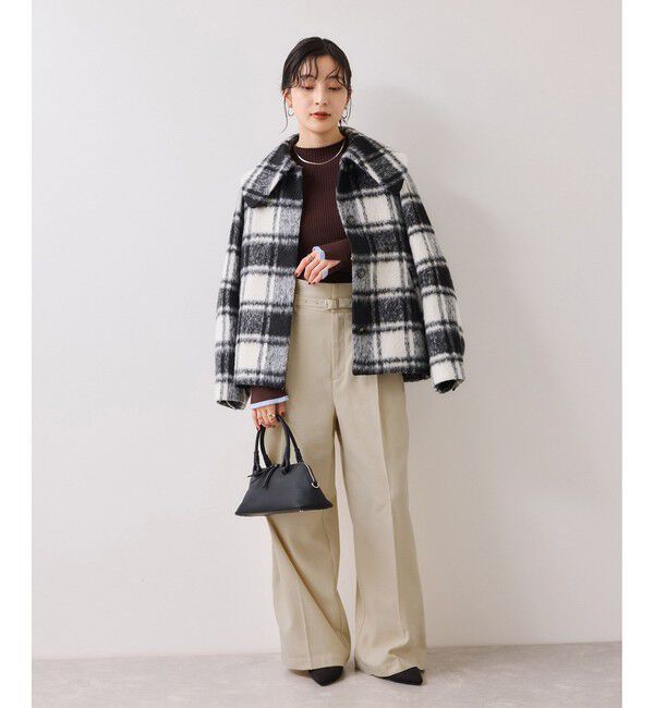 VIS「起毛ウールライク版ベルトディテールタックワイドパンツ」|チノ|