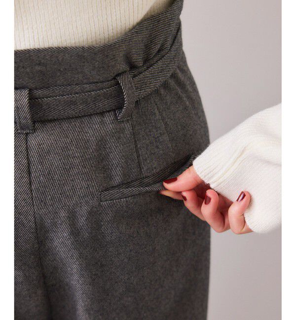 VIS「起毛ウールライク版ベルトディテールタックワイドパンツ」|チノ|