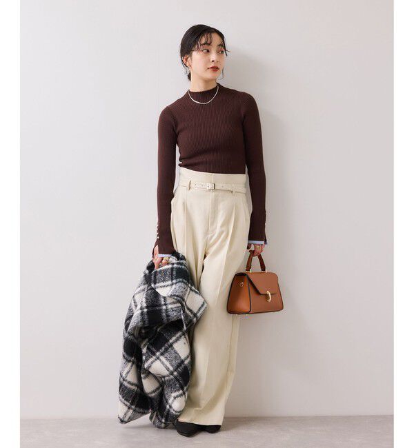 VIS「起毛ウールライク版ベルトディテールタックワイドパンツ」|チノ|