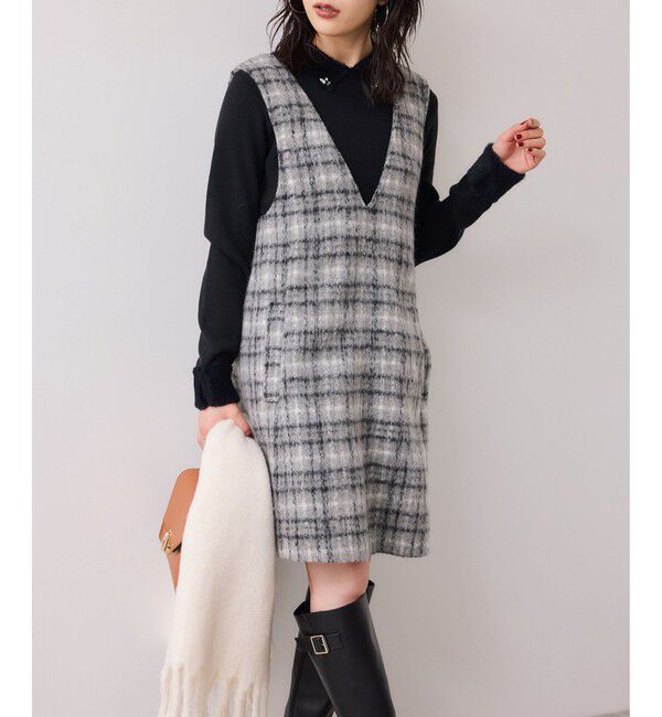 VIS「ビジュー付きシャギーカラーニットトップス」|ニット・セーター|