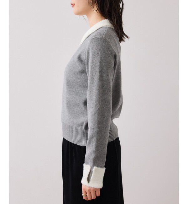 VIS「ビジュー付きシャギーカラーニットトップス」|ニット・セーター|