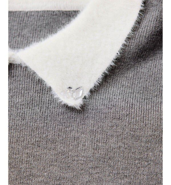 VIS「ビジュー付きシャギーカラーニットトップス」|ニット・セーター|