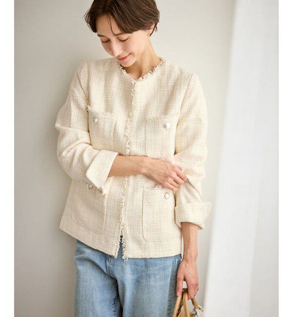 Rope&rsquo;Picnic「セレモニー・通勤対応/ツイードジャケット/リンクコーデ」|ノーカラージャケット|