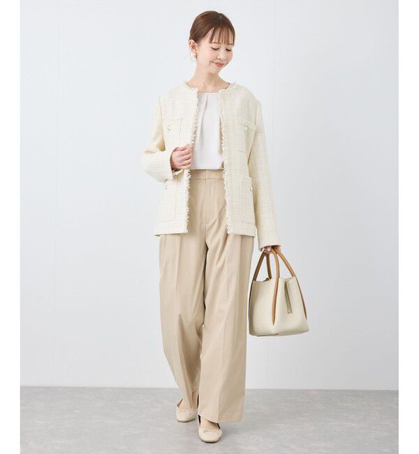 Rope&rsquo;Picnic「セレモニー・通勤対応/ツイードジャケット/リンクコーデ」|ノーカラージャケット|