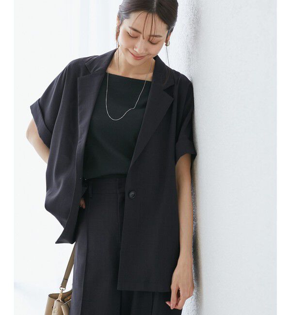 Rope&rsquo;Picnic「【接触冷感・UVカット・速乾】【リネンライク・シリーズ】シアーハーフスリーブジャケット/セットアップ」|テーラードジャケット|