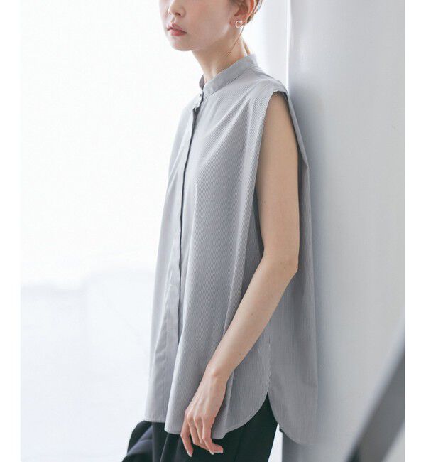 Rope&rsquo;Picnic「【UVカット・接触冷感・イージーケア】バンドカラーノースリーブシャツ/通勤対応」|シャツ・ブラウス|