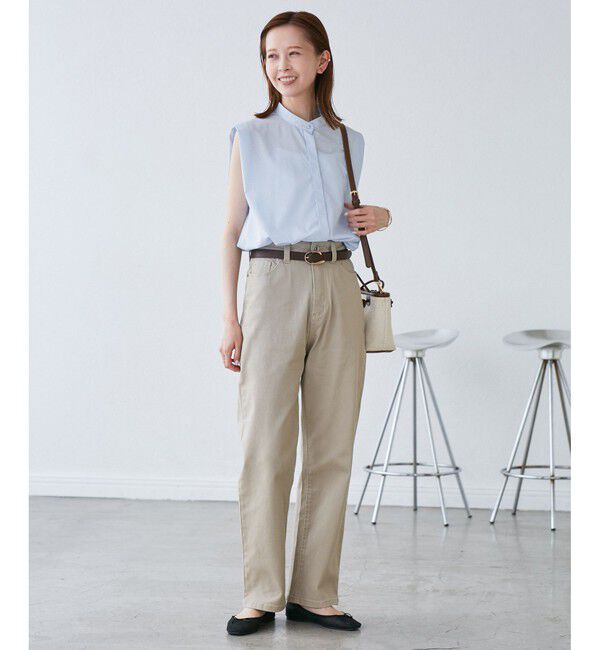 Rope&rsquo;Picnic「【UVカット・接触冷感・イージーケア】バンドカラーノースリーブシャツ/通勤対応」|シャツ・ブラウス|