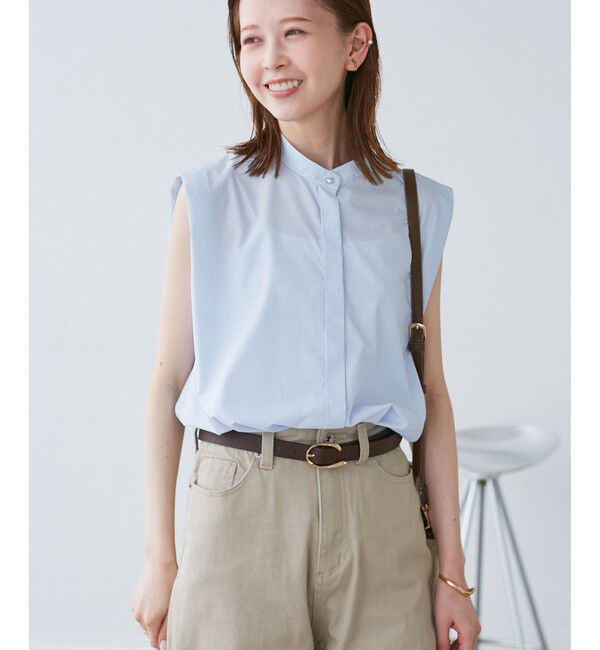 Rope&rsquo;Picnic「【UVカット・接触冷感・イージーケア】バンドカラーノースリーブシャツ/通勤対応」|シャツ・ブラウス|
