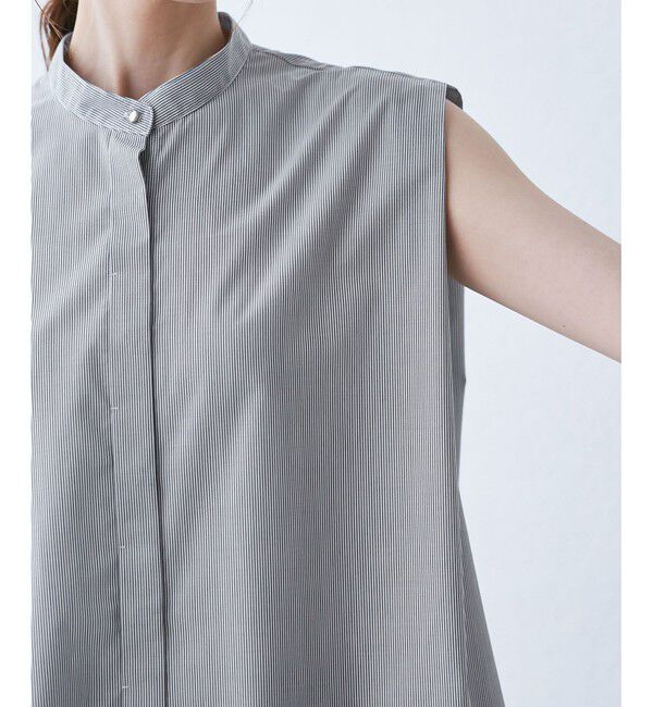 Rope&rsquo;Picnic「【UVカット・接触冷感・イージーケア】バンドカラーノースリーブシャツ/通勤対応」|シャツ・ブラウス|