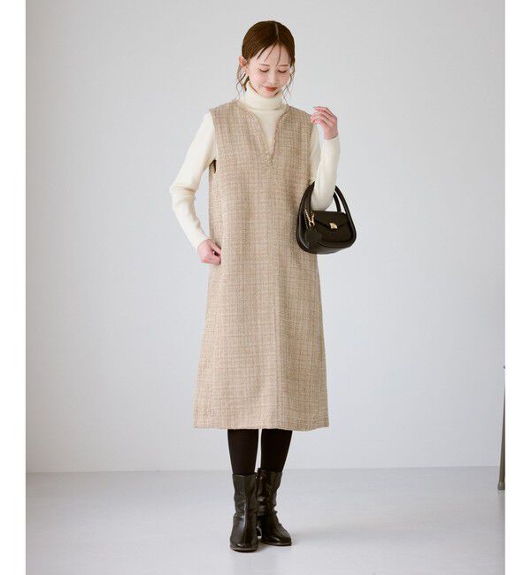 Rope&rsquo;Picnic「キーネックツイードジャンパースカート ワンピース/着丈が選べる」|ワンピース|