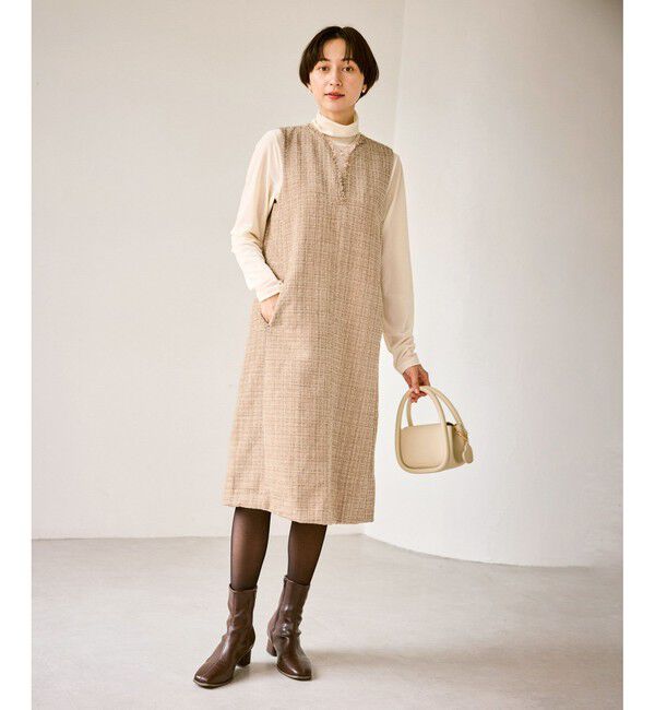 Rope&rsquo;Picnic「キーネックツイードジャンパースカート ワンピース/着丈が選べる」|ワンピース|
