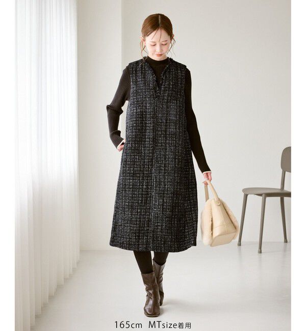 Rope&rsquo;Picnic「キーネックツイードジャンパースカート ワンピース/着丈が選べる」|ワンピース|