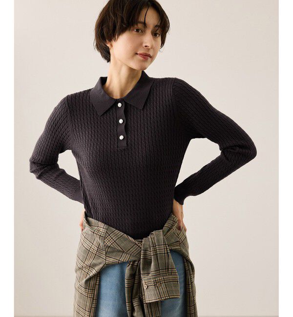 Rope&rsquo;Picnic「ポロカラーミニケーブルニット/イージーケア」|ニット・セーター|
