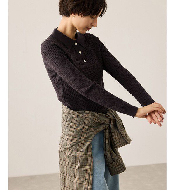 Rope&rsquo;Picnic「ポロカラーミニケーブルニット/イージーケア」|ニット・セーター|