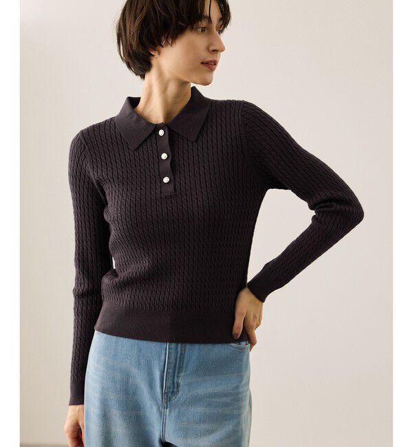 Rope&rsquo;Picnic「ポロカラーミニケーブルニット/イージーケア」|ニット・セーター|