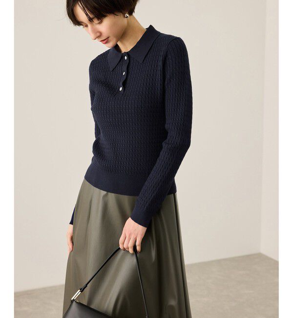 Rope&rsquo;Picnic「ポロカラーミニケーブルニット/イージーケア」|ニット・セーター|