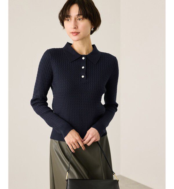 Rope&rsquo;Picnic「ポロカラーミニケーブルニット/イージーケア」|ニット・セーター|