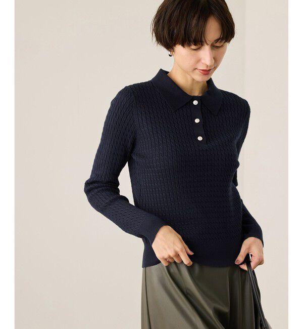 Rope&rsquo;Picnic「ポロカラーミニケーブルニット/イージーケア」|ニット・セーター|