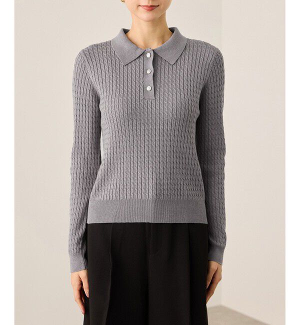 Rope&rsquo;Picnic「ポロカラーミニケーブルニット/イージーケア」|ニット・セーター|