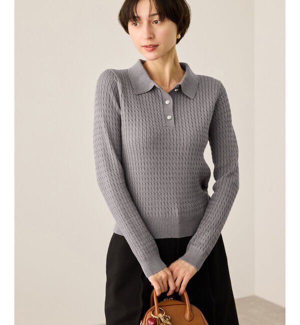 Rope&rsquo;Picnic「ポロカラーミニケーブルニット/イージーケア」|ニット・セーター|