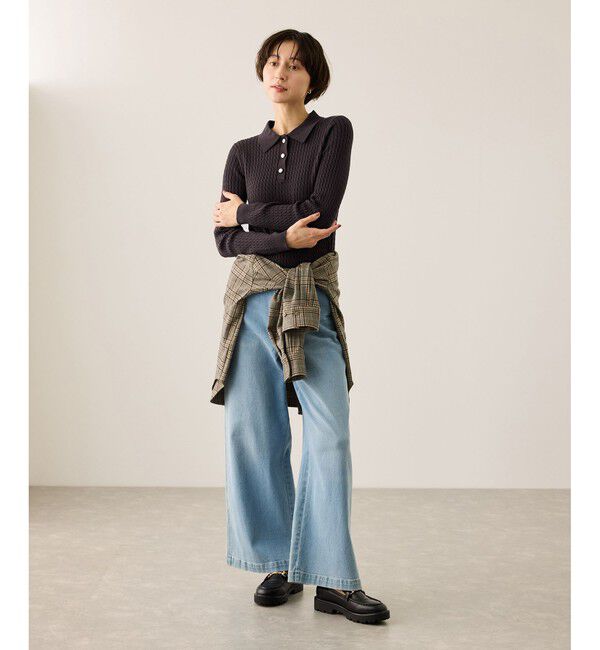 Rope&rsquo;Picnic「ポロカラーミニケーブルニット/イージーケア」|ニット・セーター|