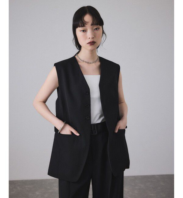 ADAM ET ROPE'「NIKKE GABARDINE GILET」|ベスト・ジレ|ブラック(01)