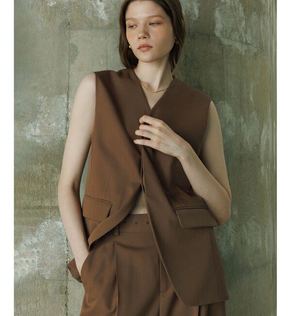 ADAM ET ROPE'「NIKKE GABARDINE GILET」|ベスト・ジレ|ブラウン系(22)