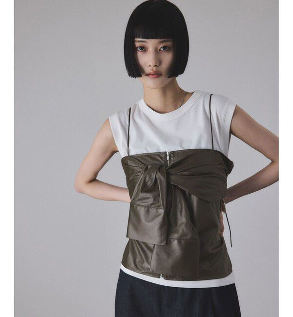 ADAM ET ROPE'「【サステナブル】ノットディテールノースリトップス」|Tシャツ・カットソー|カーキー(36)