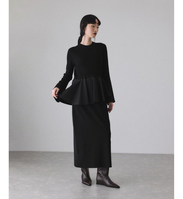 ADAM ET ROPE'「【サステナブル】ペプラムコンビニットワンピース/オケージョン対応」|ワンピース|