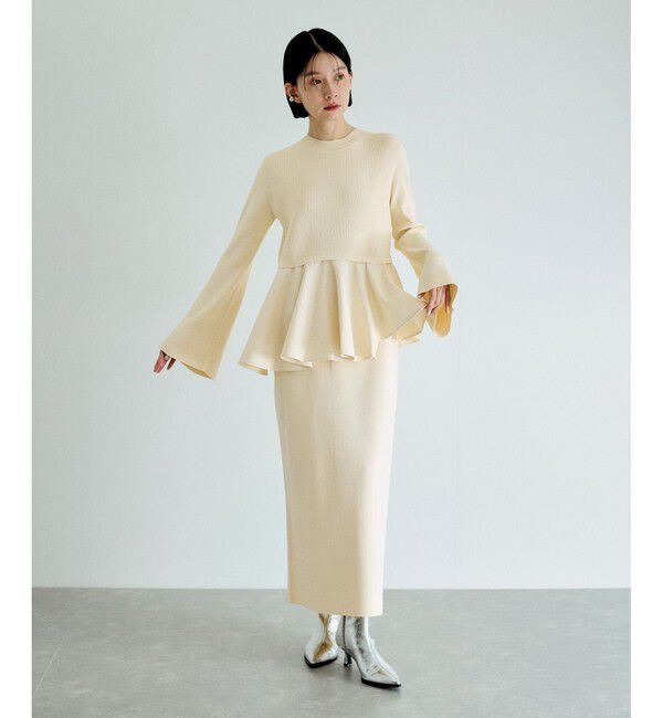 ADAM ET ROPE'「【サステナブル】ペプラムコンビニットワンピース/オケージョン対応」|ワンピース|