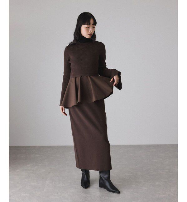 ADAM ET ROPE'「【サステナブル】ペプラムコンビニットワンピース/オケージョン対応」|ワンピース|