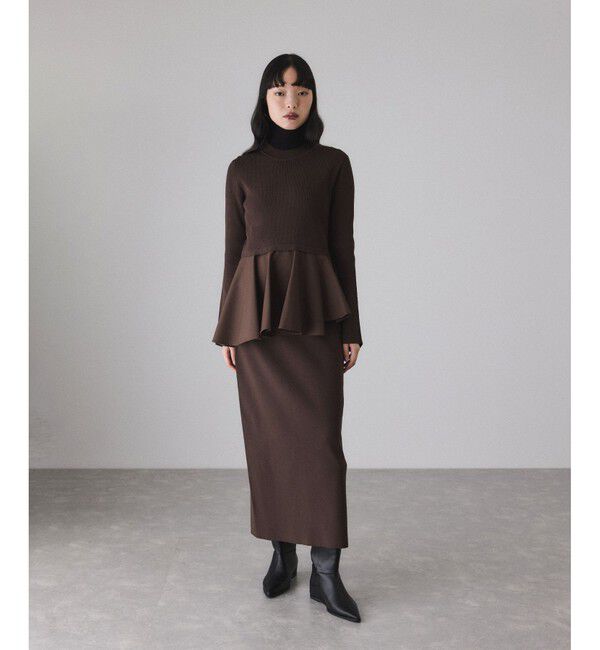 ADAM ET ROPE'「【サステナブル】ペプラムコンビニットワンピース/オケージョン対応」|ワンピース|