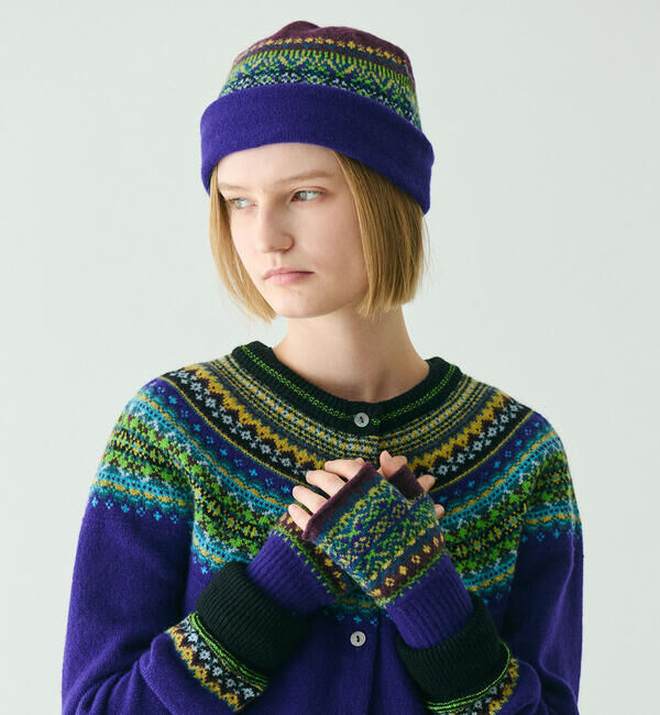  「ERIBE | ウール オープンミット」|手袋|BLUE系1