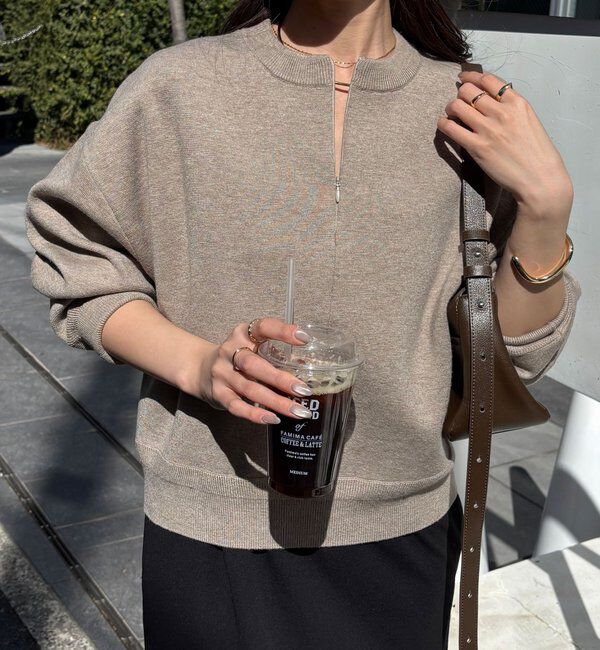  「ジップスウェットライクニット」|ニット・セーター|ベージュ