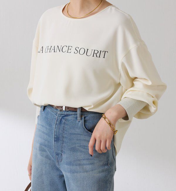  「袖ラメリブ2WAYロゴロンT」|Tシャツ・カットソー|