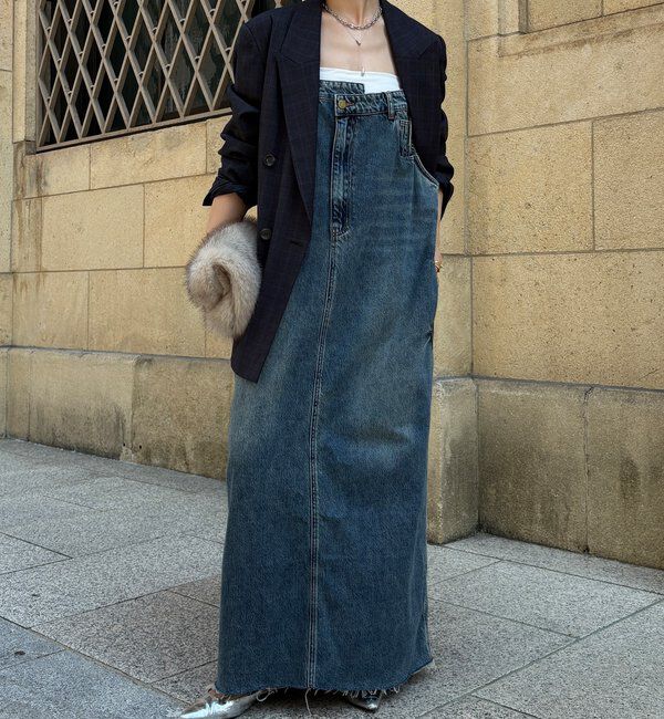  「裾フリンジデニムジャンスカ」|ワンピース|