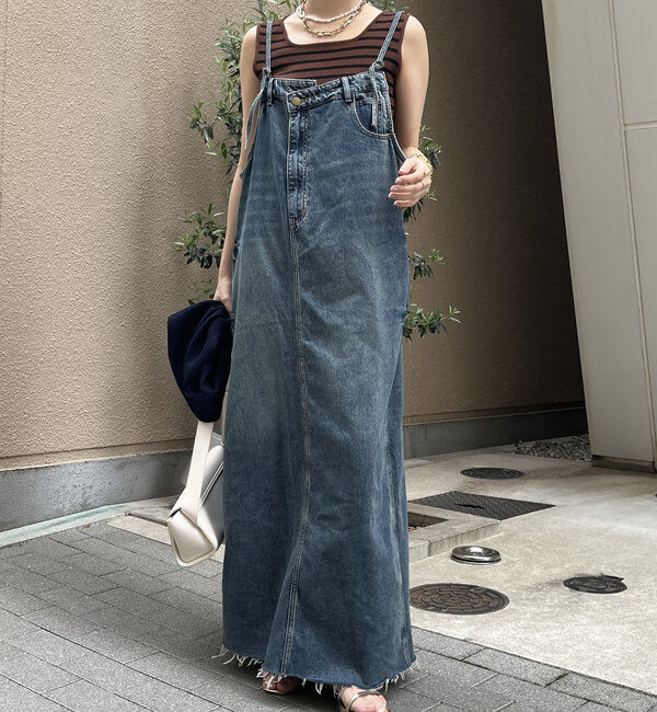  「裾フリンジデニムジャンスカ」|ワンピース|