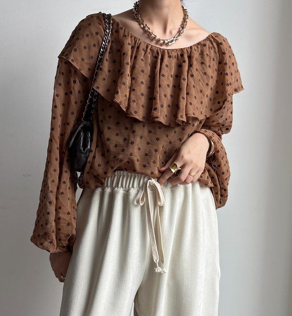  「フラワー刺繍フリルブラウス」|シャツ・ブラウス|キャメル