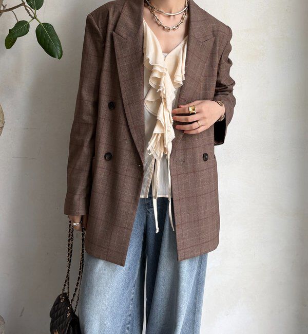  「肩パッドチェックダブルジャケット」|テーラードジャケット|