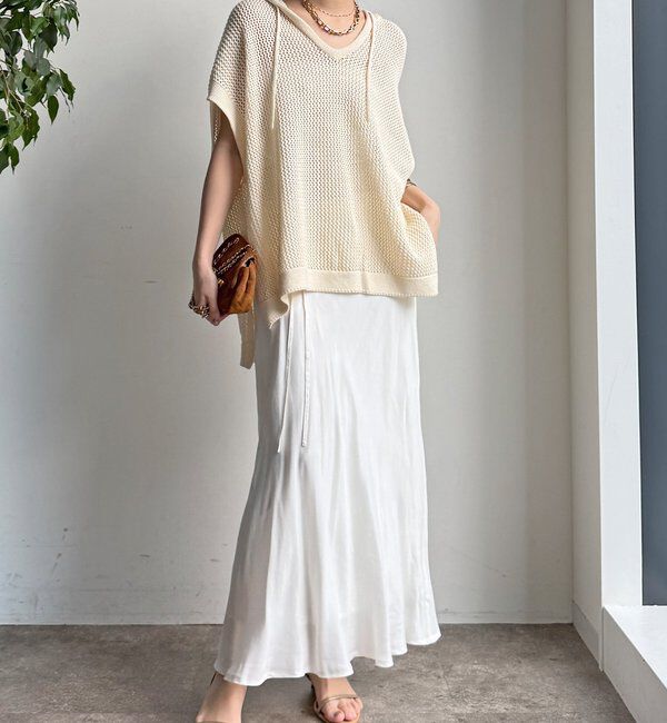  「【WEB限定】コットンニットメッシュフーディーベスト」|ニット・セーター|