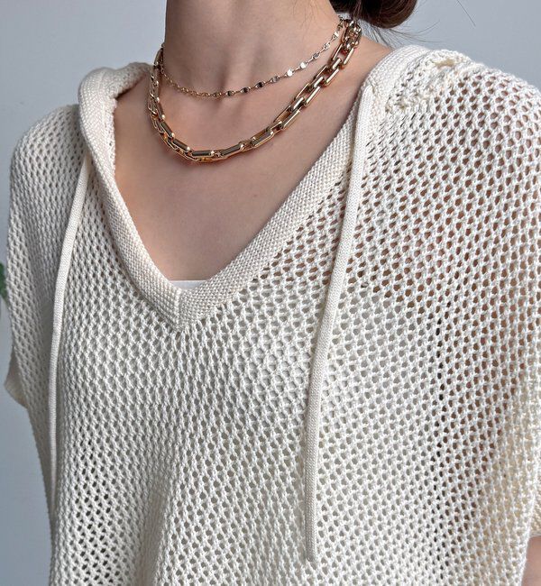  「【WEB限定】コットンニットメッシュフーディーベスト」|ニット・セーター|