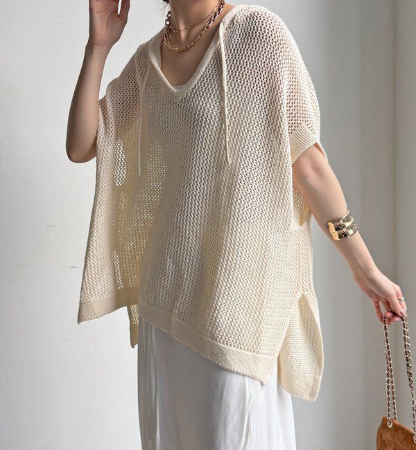  「【WEB限定】コットンニットメッシュフーディーベスト」|ニット・セーター|