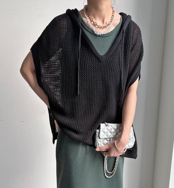  「【WEB限定】コットンニットメッシュフーディーベスト」|ニット・セーター|