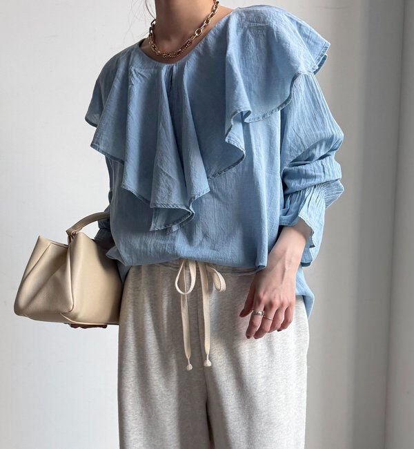  「シアーデニムラッフルブラウス」|シャツ・ブラウス|