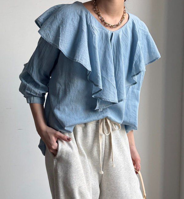  「シアーデニムラッフルブラウス」|シャツ・ブラウス|